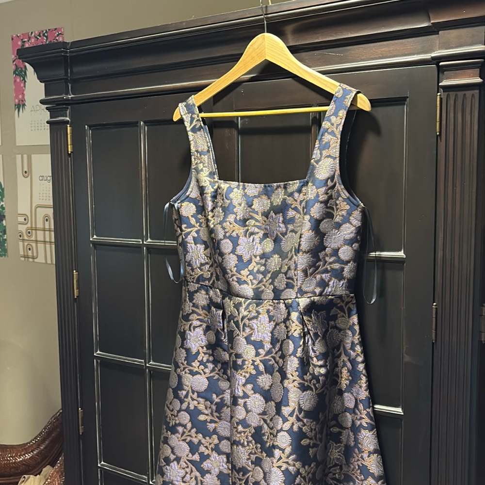 Francesca's Collections Blue and Gold Floral Midi Dress - Picture 3 of 4
